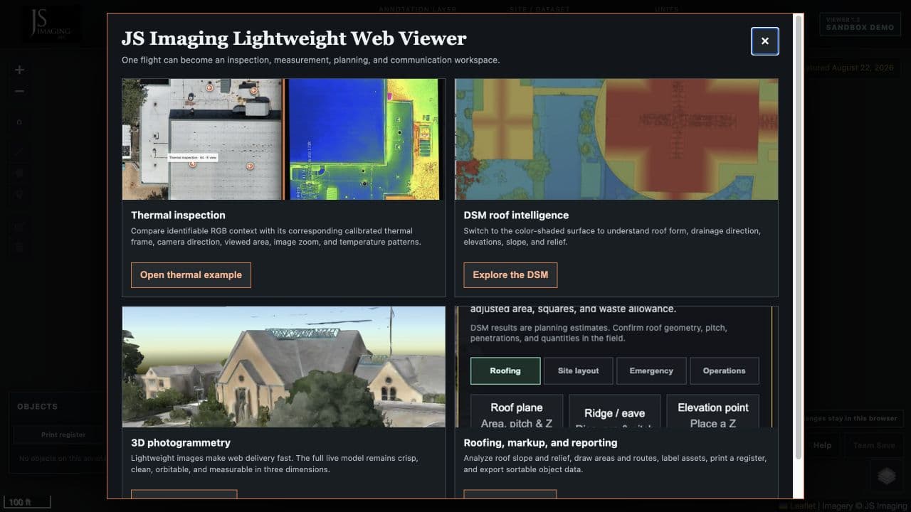 JS Imaging Lightweight Web Viewer campus demonstration splash page