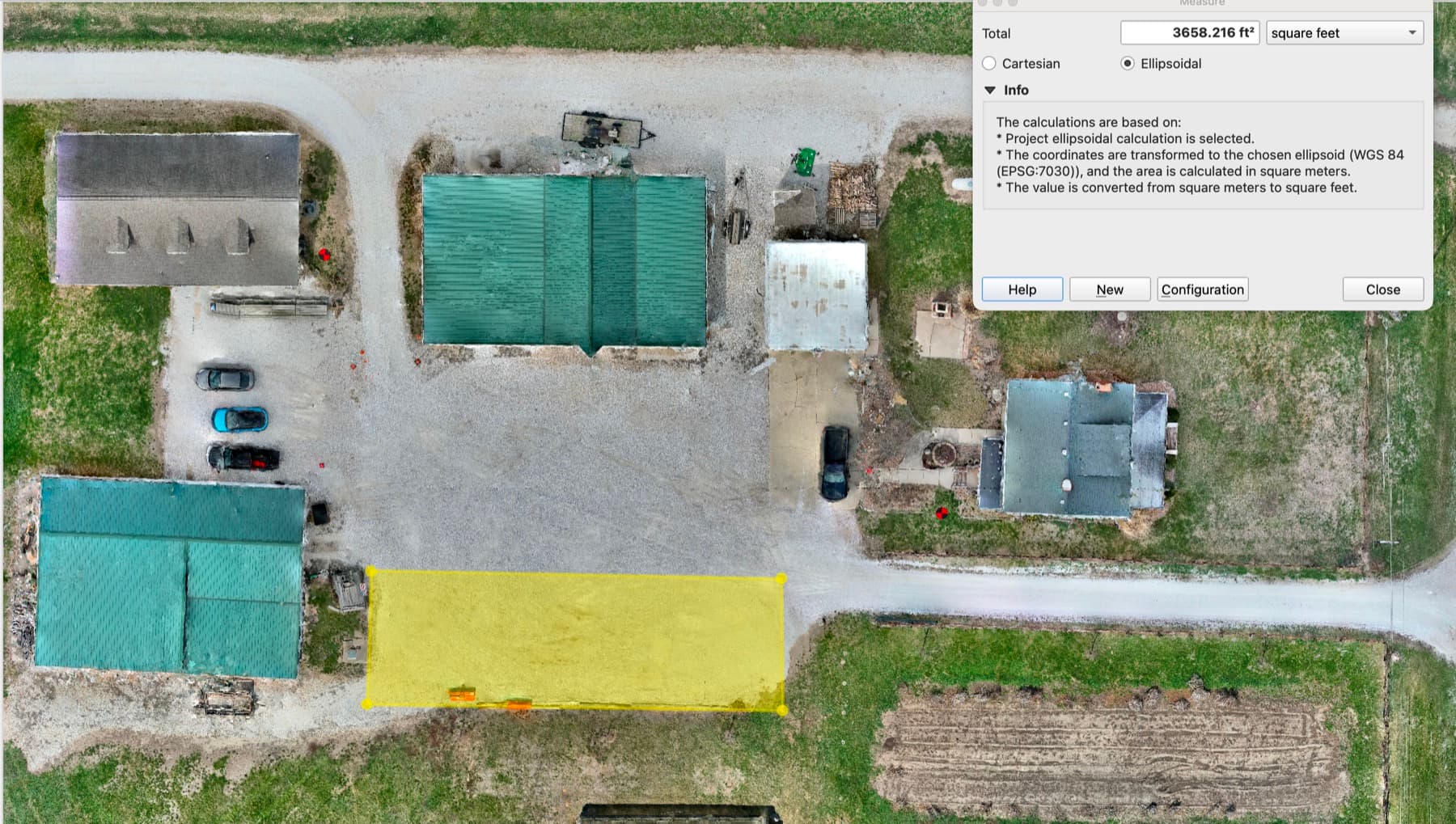Orthophoto with an area measurement